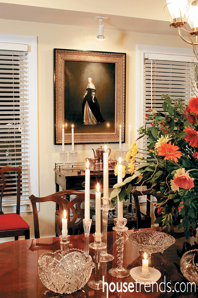 Wall art complements a dining space