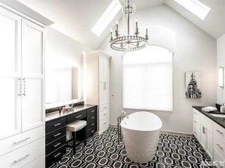 Tile flooring steals the show in a master bath