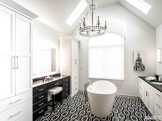 Tile flooring steals the show in a master bath