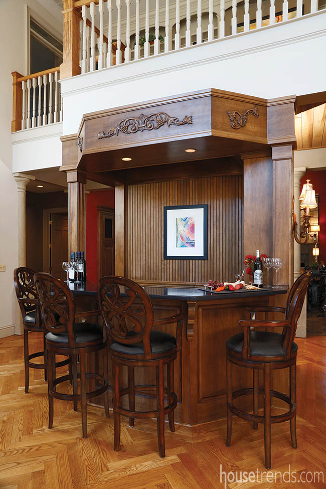 Herringbone pattern adds interest to a bar floor