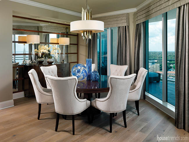 Pendant blends with a formal dining room