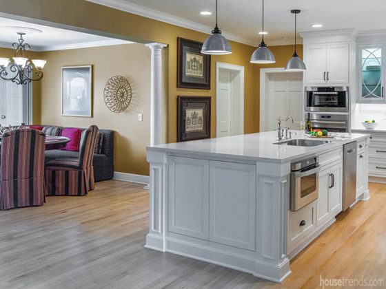 Oversized kitchen island hosts appliances