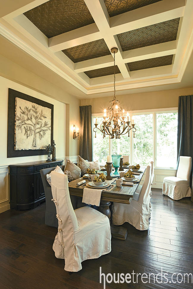 Fabric-covered furniture softens a room