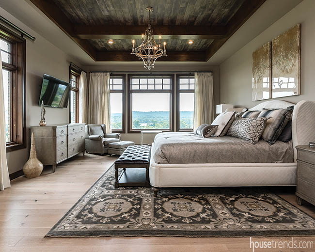 Formal chandelier in a master bedroom