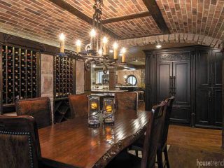 Brick ceiling in a lower level wine room