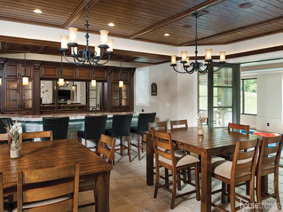 Bar-height tables create a pub atmosphere