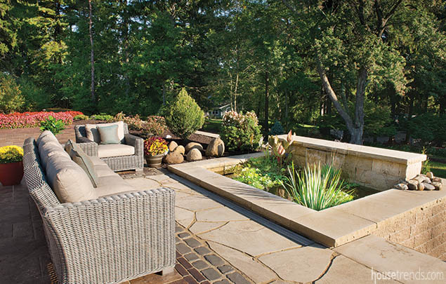 Waterfall complete a koi pond