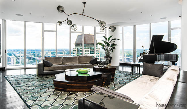 Modern light fixture in a living room