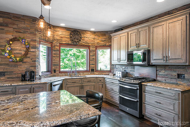 Stone runs through a kitchen