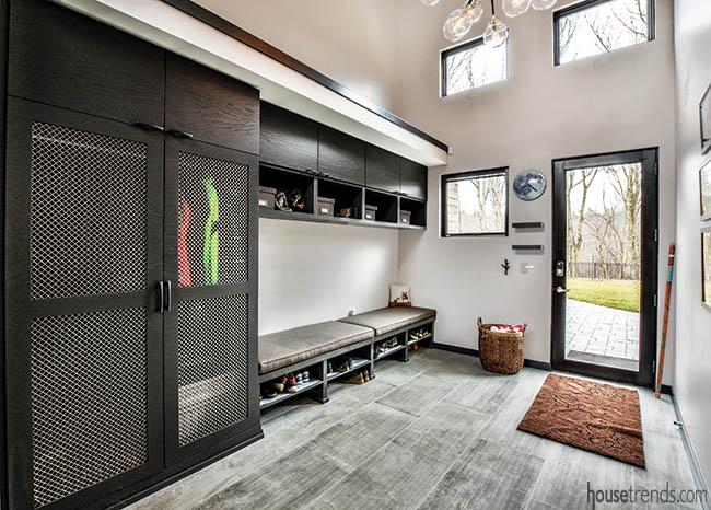 Trendy mudroom with plenty of storage options