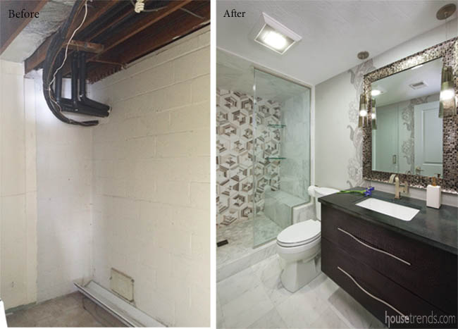 Soothing design for a basement bathroom