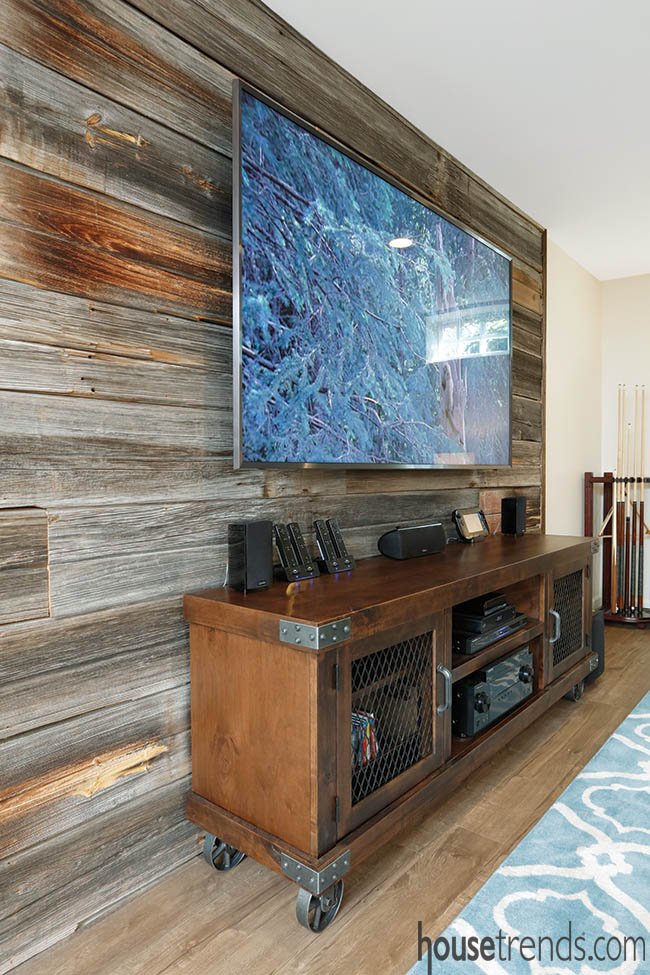 Industrial hardware flatters a television console