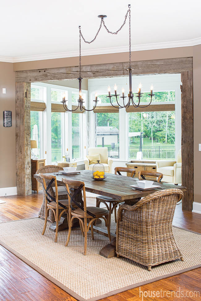 Oak flooring ties together an open home design