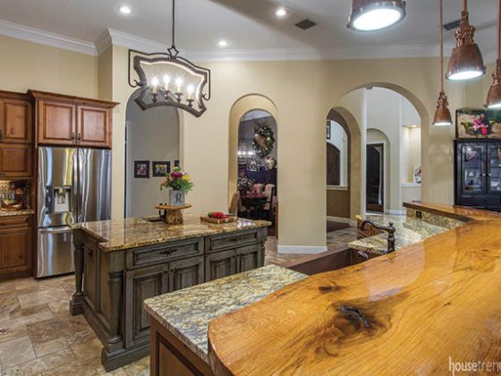 Stain gives warm look to a live edge bar top
