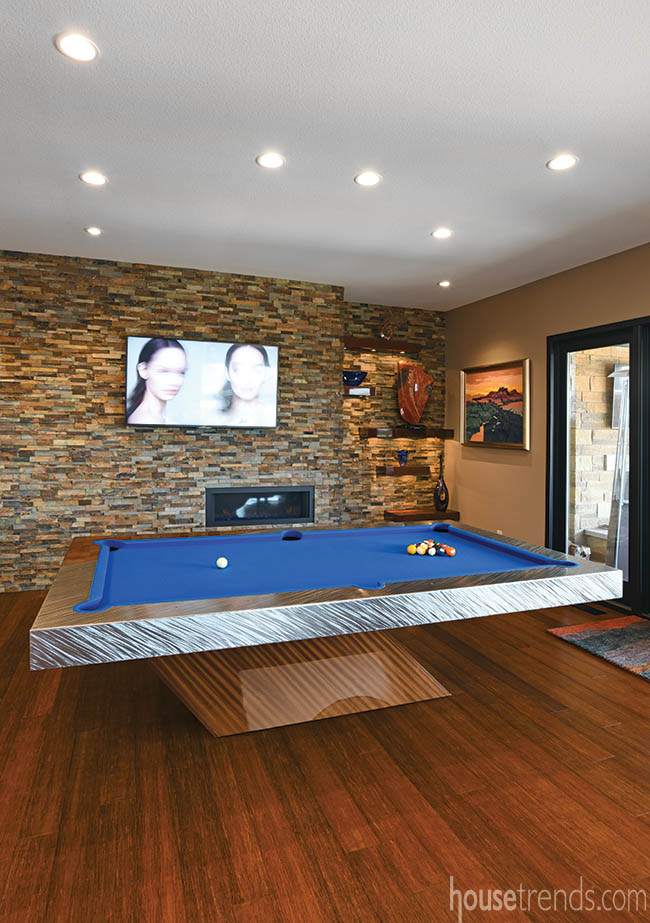 Custom pool table embraces brushed metal and wood