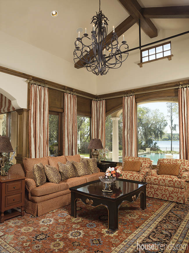 Sitting room showcases a variety of fabrics and patterns