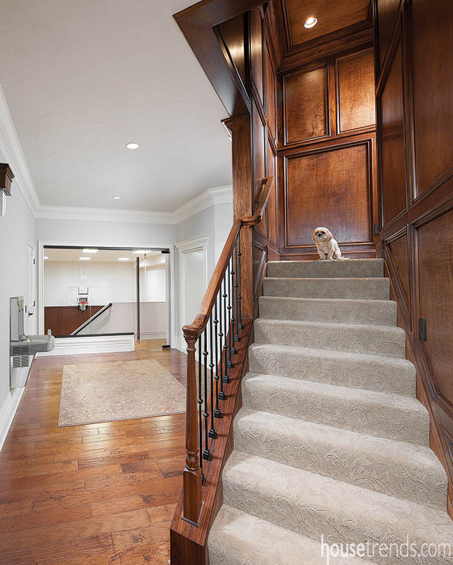 Water fountain located outside indoor basketball court