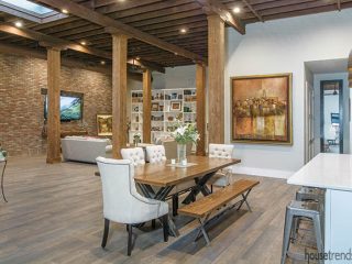 Porcelain tile flooring mimics wood