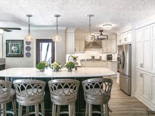 Pendant lights over a kitchen island