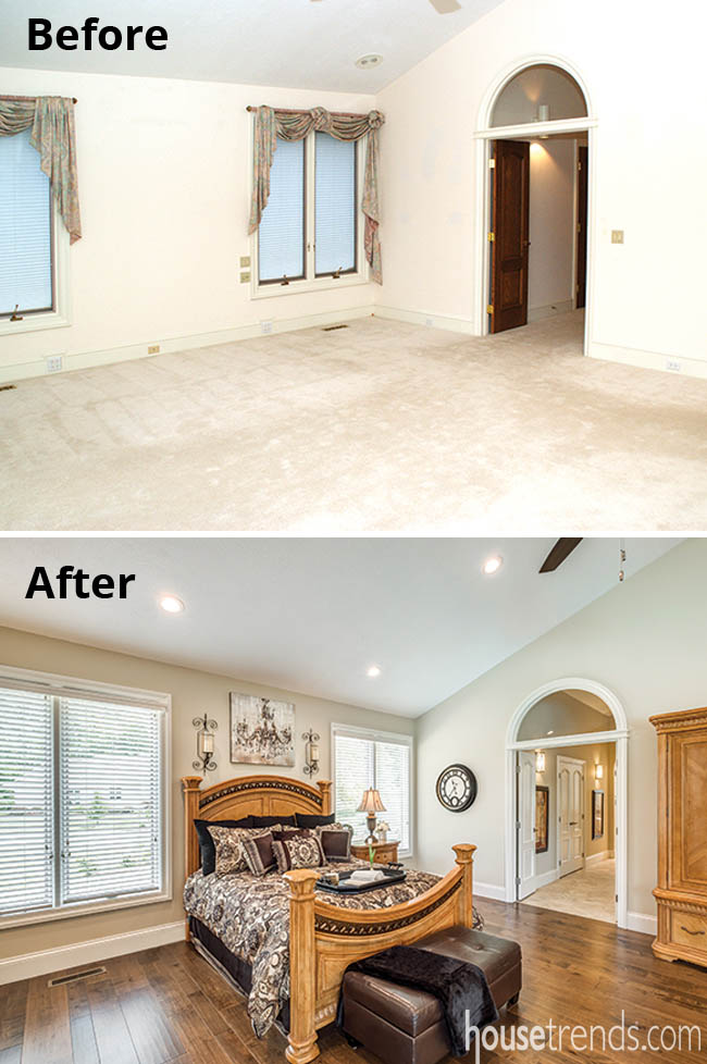 Hardwood flooring updates a master bedroom