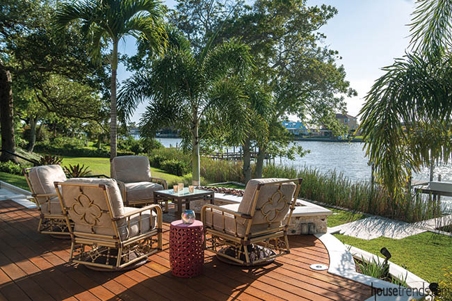 Outdoor seating area with a water view