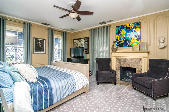 Fireplace warms up a master bedroom