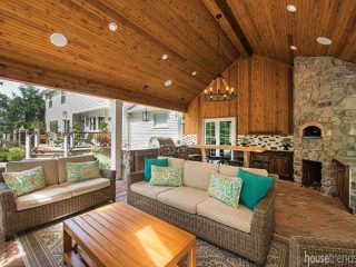 Cozy furniture in a covered outdoor entertaining space