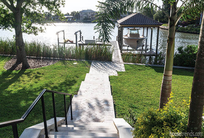 Steps lead to a private boat slip