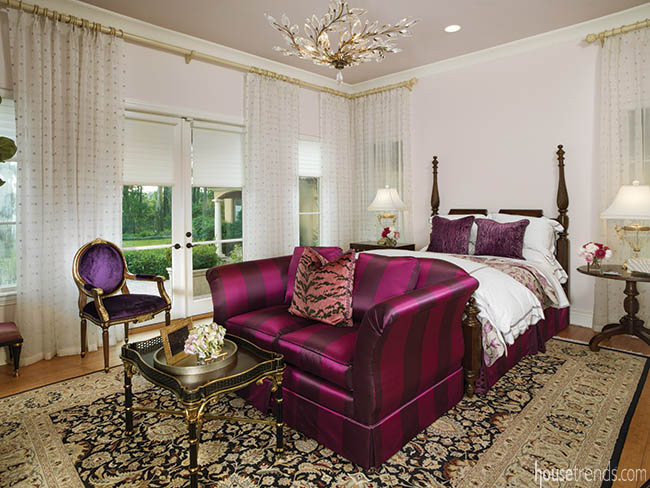 Bright upholstery adds flair to a loveseat