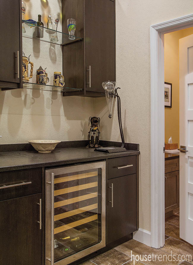 Kitchen bar offers easy access to other entertaining spaces