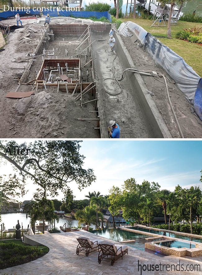 Lap pool adjacent to a family pool