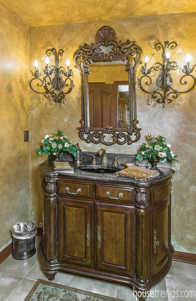 Mirror adds interest to a powder room