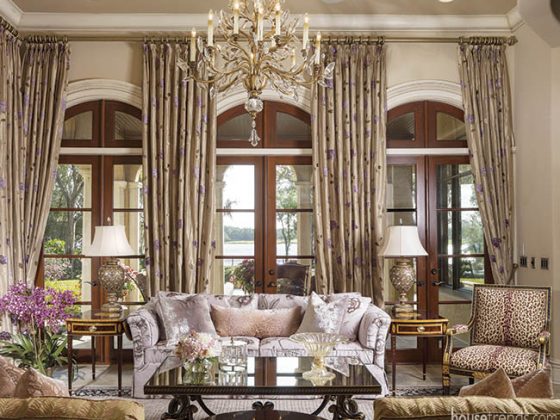 Silk drapes complement a formal living room
