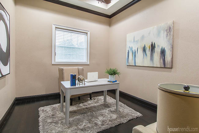 Hardwood floors pop in a home office
