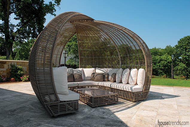 Structure shades a sunny pool deck