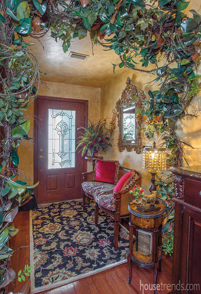 Plants fill a foyer