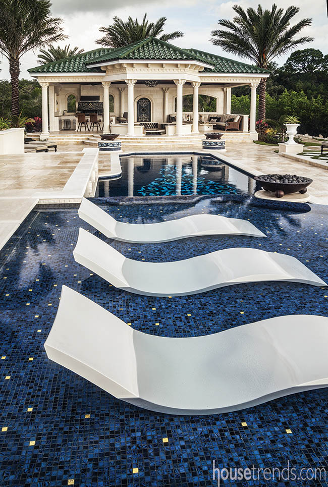 Gold tile sparkles in a swimming pool