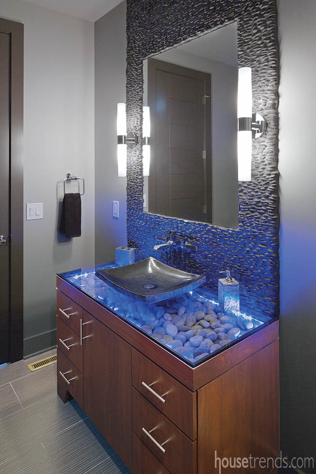 LED light adds drama to a bathroom counter