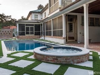 Swimming pool coping matches nearby home