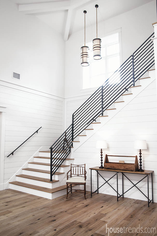 Shiplap travels up a staircase