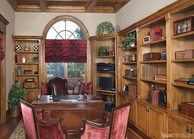 Velvet chairs soften a library design