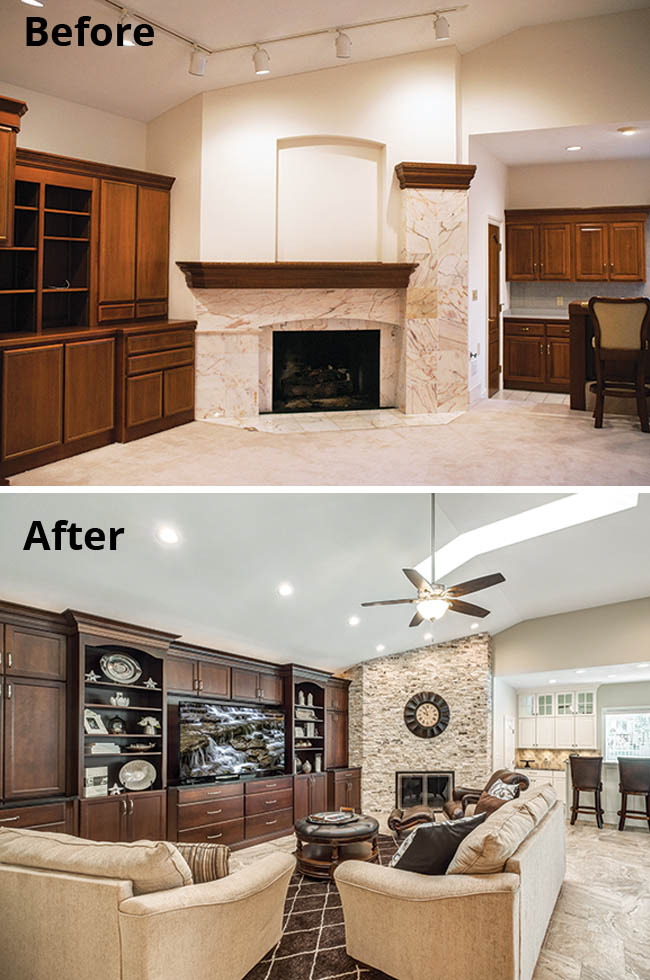 Stone fireplace lends cozy feel to a family room