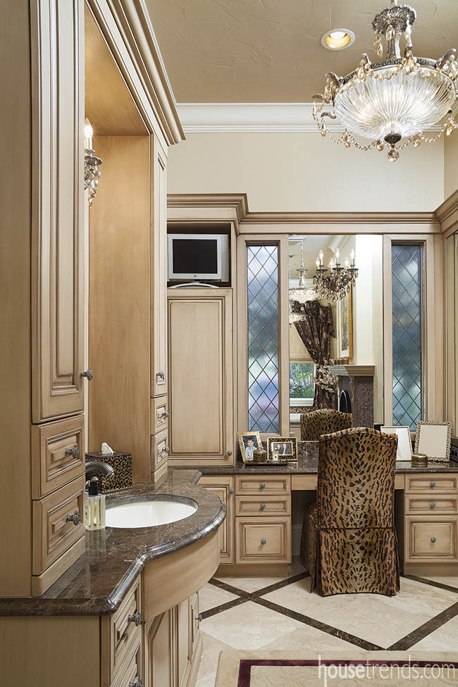 Lighting adds glamour to a master bath