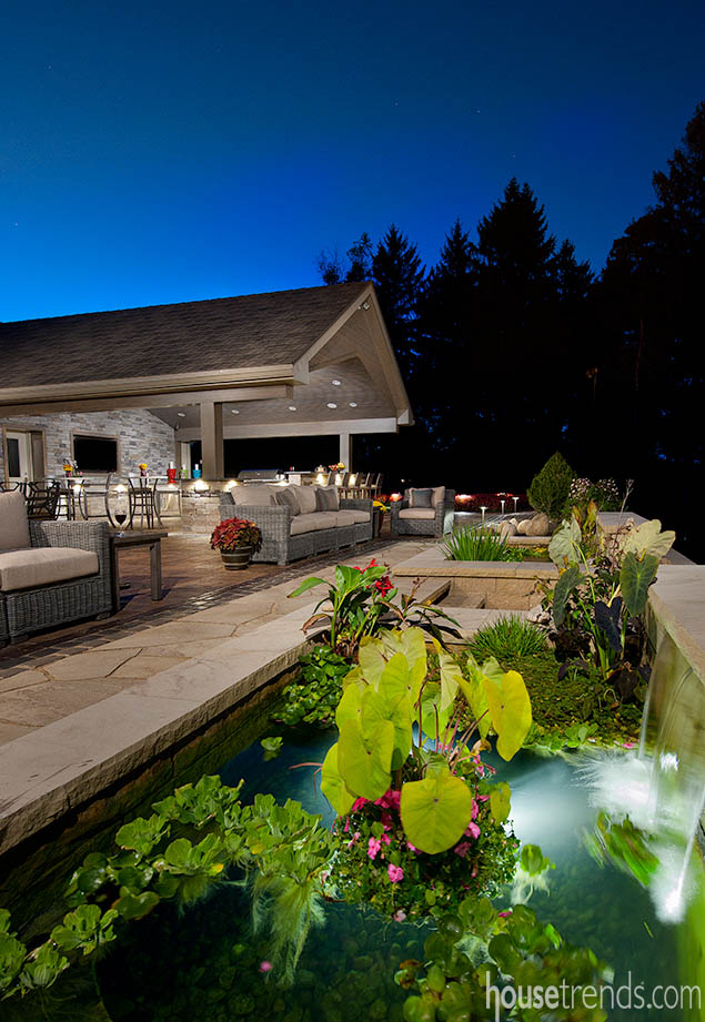 Back yard with extensive entertaining options