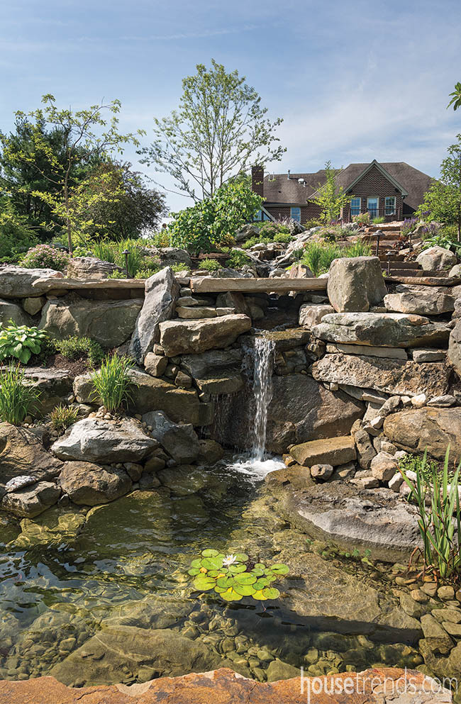 Water feature ends in a koi pond