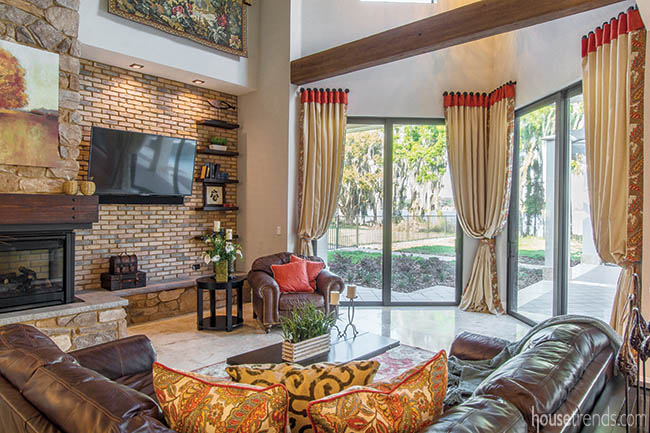 Window treatments add elegance to a family room