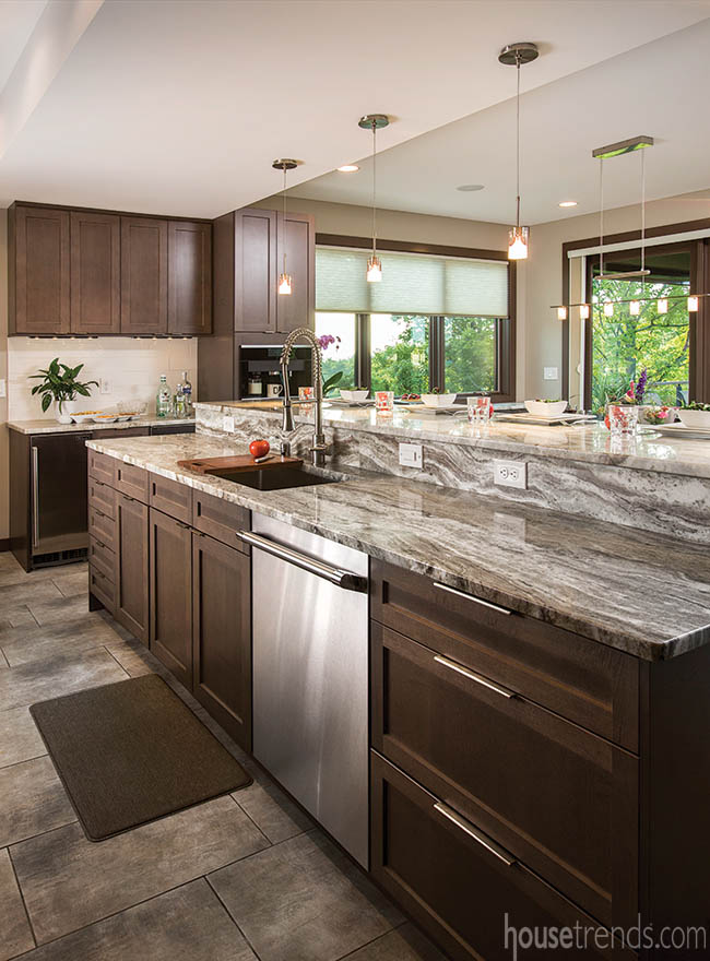 Quartzite countertops add interest to a kitchen