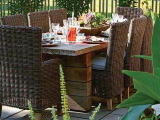 Tablescapes add color to an outdoor dining area