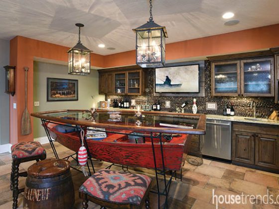 Home bar designed around a boat