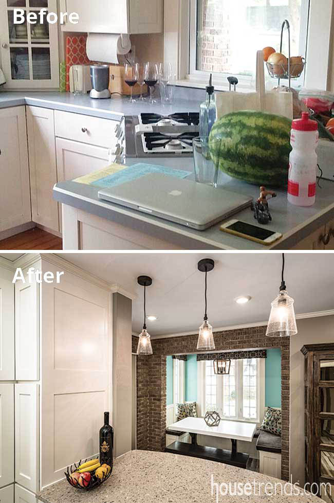Breakfast nook with cheery blue walls